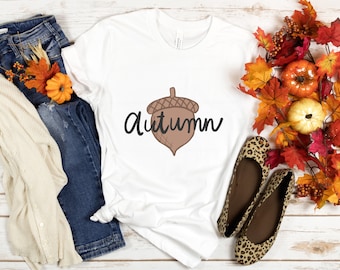 Autumn Acorn PNG Cute Fall Calligraphy Minimalism Graphic for t-shirts, tote bags, stationery or decorations