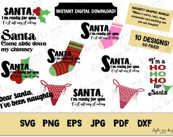 Naughty Christmas Bundle Clipart Bundle! Instant Download Panties Stocking Santa Chimney