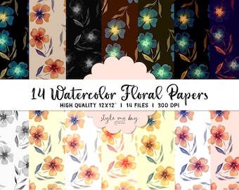 Watercolor flowers Paper Instant Download Florals digital vintage scrapbook paper, watercolor paper, birthday paper Graphic Fall Autumn