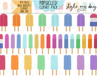 Popsicles Clipart Set Digital Illustration Files Cute Summer Party Fun in the Sun Hot Sunny Day Fourth of July August June Clip Art