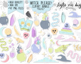 Witch, Please! Clipart Bundle, Cute, Witchy, Halloween, Planner Stickers, Scrapbooking, Digital Graphics, PNG, Commercial Use