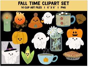 Friendly Halloween Ghost Clipart Bundle Cute PNG Printable Stickers October Graphics Trick or Treat Pumpkin Head