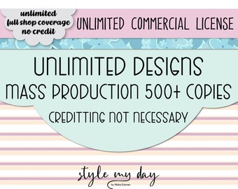 Clipart Commercial License, Sublimation Commercial Use License - Full Shop Coverage Unlimited Copies Mass Production with No Limit No Credit