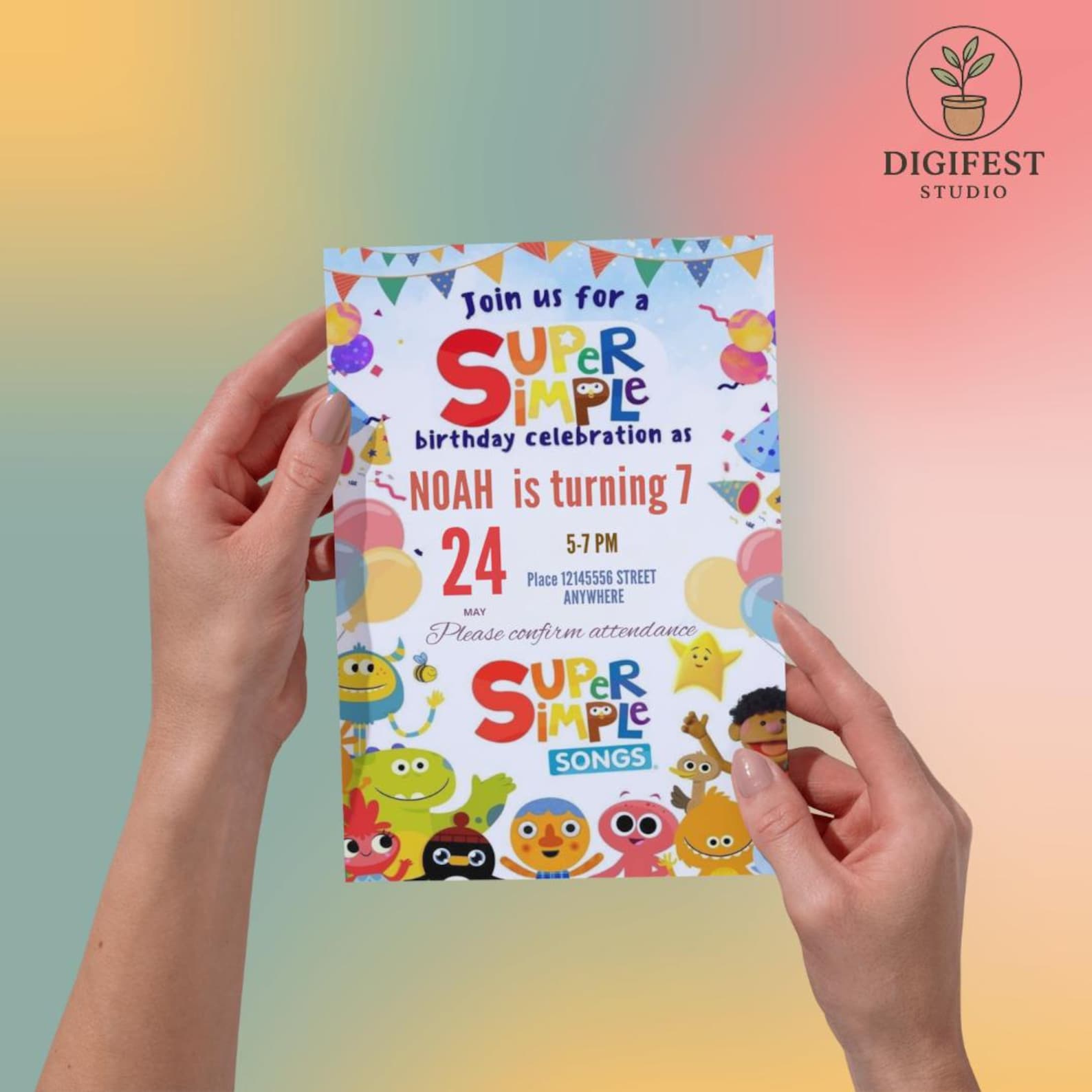 Invitation Song Super Simple Songs Birthday Invitation | Editable Digital Invite ...