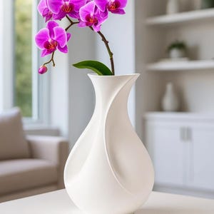 Modern White Vase | Minimalist Home Decor | Elegant Curved Flower Vase for Living Room or Office