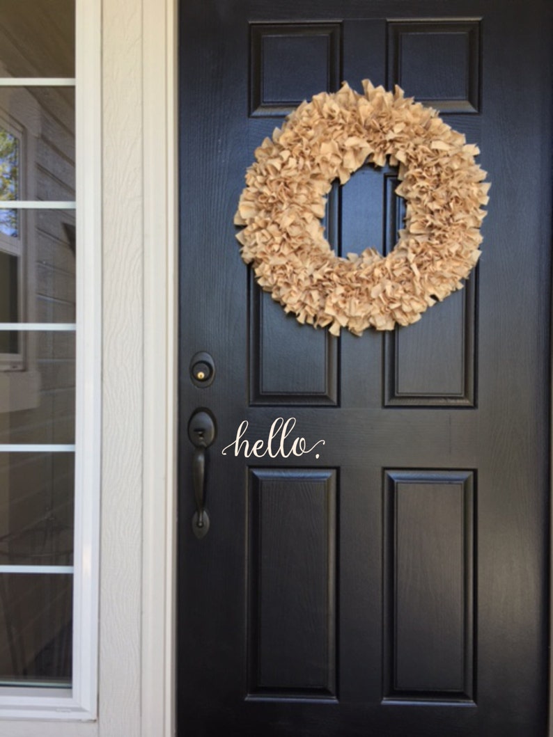 Hello Door Decal - Farmhouse Wall Decor - Hello. Door Decal Vinyl Lettering for Front Door - Country Cottage New Home Decor 