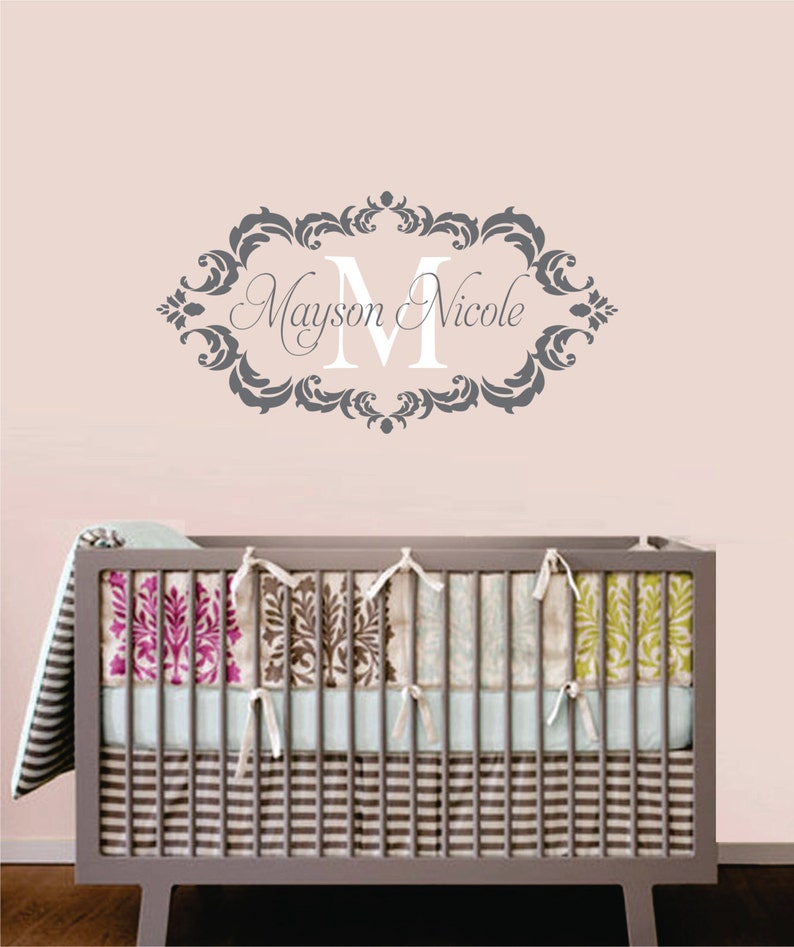 Name Vinyl Wall Decal Shabby Chic Damask Personalized Etsy