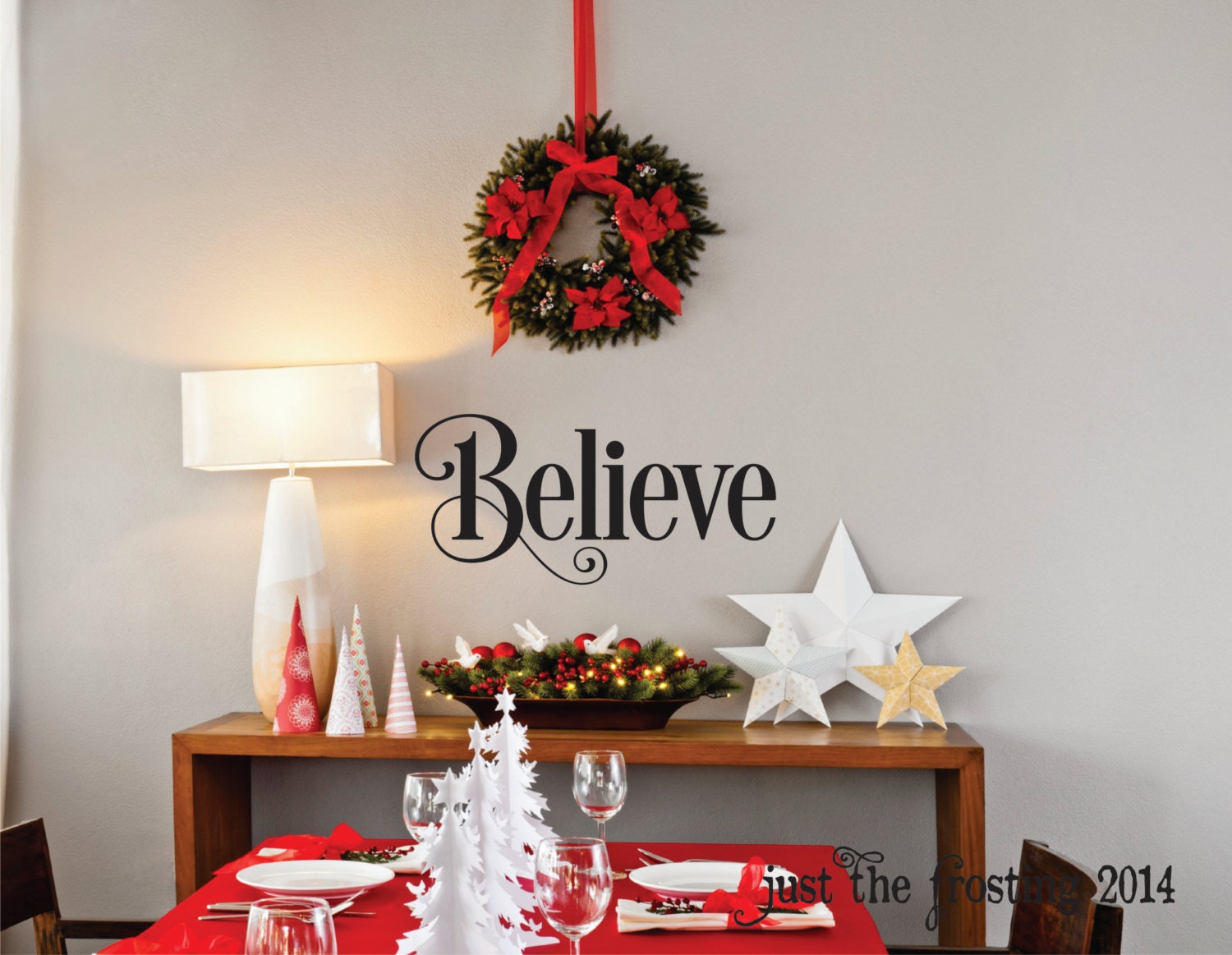 Believe Christmas Vinyl Wall Decal Mantle Christmas Decor