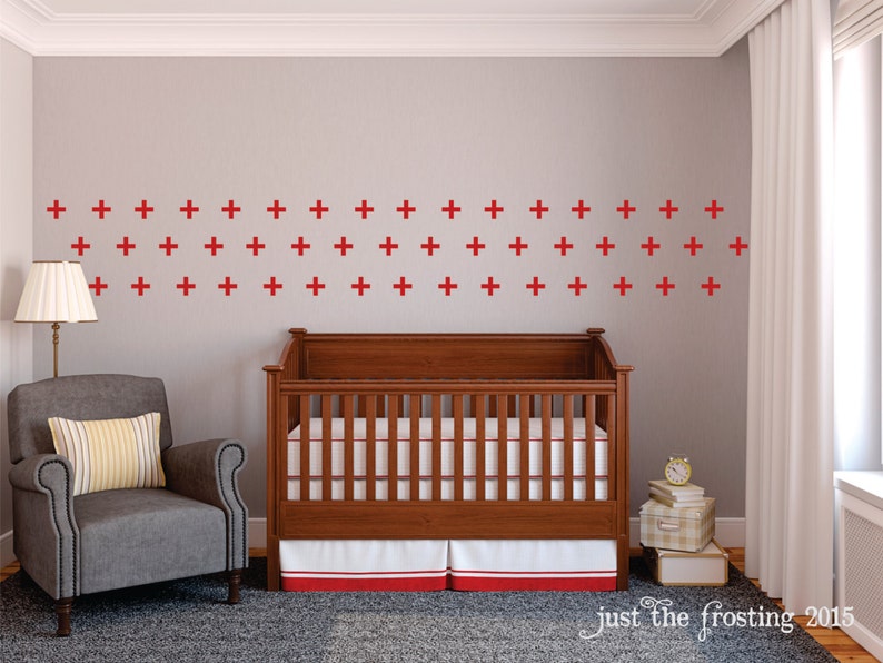Set of 48 Cross Decal Swiss Cross Pattern Wall Decals Plus Sign Wall Decal -Cross Pattern Wall Decor Neutral Nursery