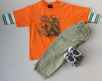 Harley Davidson Kids T-shirt Orange | Toddler Streetwear Outfit| Size 7-8 years