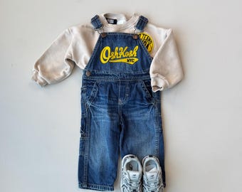 Vintage OshKosh NYC Denim Overalls | Classic Blue Kids Dungarees | Size 4-6 months