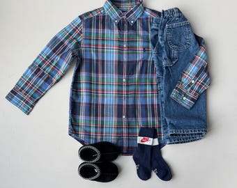 Vintage Ralph Lauren Kids Plaid Shirt – Classic Button Down | Multicolor | Size 3-4 years
