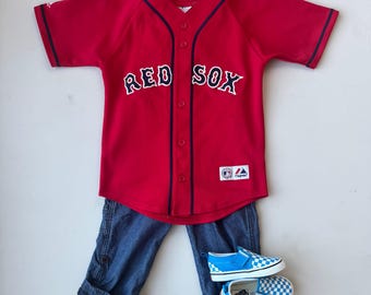 Vintage Boston Red Sox Kids Baseball Jersey Majestic MLB Red | Size 9-10 years