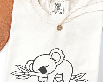 Comfort Colors, Minimal Koala Shirt, Cute Sleeping Koala Graphic Tee, Animal Lover Gift, Minimalist Nature Shirt