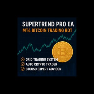 May include: A digital graphic for SUPERTREND PRO EA MT4 BITCOIN TRADING BOT featuring a gold Bitcoin coin icon, a rising green line chart on a dark background, and a list including GRID TRADING SYSTEM, AUTO CRYPTO TRADER, and BTCUSD EXPERT ADVISOR.
