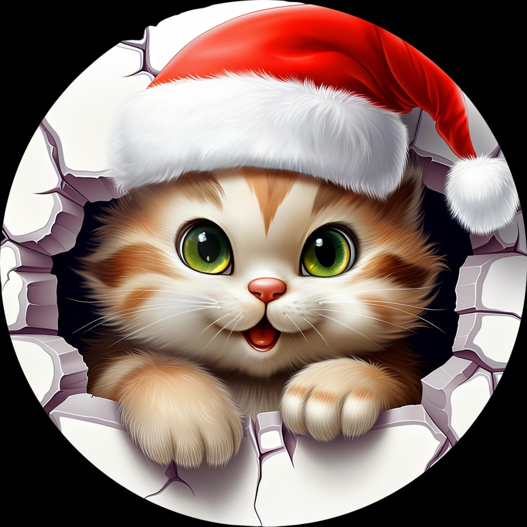 Christmas Kitten Art: Santa Hat Cat Printable (PNG, PDF) - Etsy