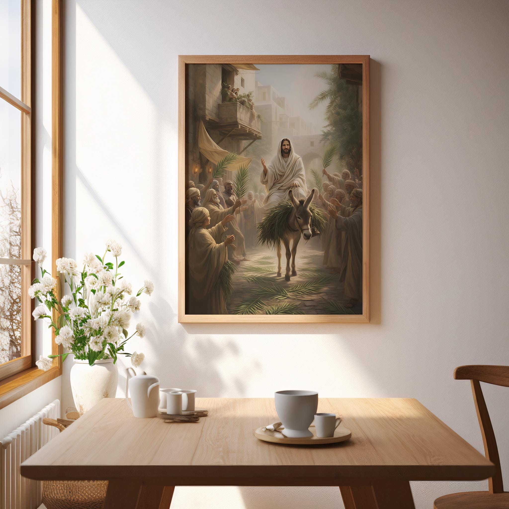 Jesus Rides Donkey Into Jerusalem, Palm Sunday Art Print, Christian ...