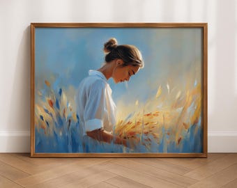 Ruth Gathering Wheat Printable Art, Christian Wall Art, Bible Story Print, Faith Home Decor, Inspirational Artwork, Digital Download