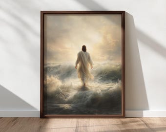 水上を歩くイエス – キリスト教の壁画、デジタル版イエスの肖像画、キリスト教アート、末日聖徒イエス・キリスト教会の「私はキリストと共に歩む」、デジタルダウンロード