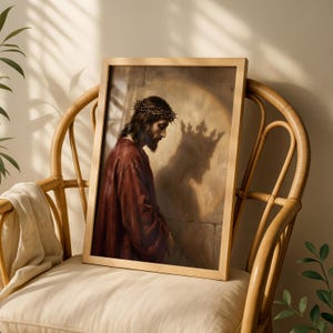 Christ painted portrait printable art for home — classical design showcasing a bowed head, evoking deep devotion with rich textures.
