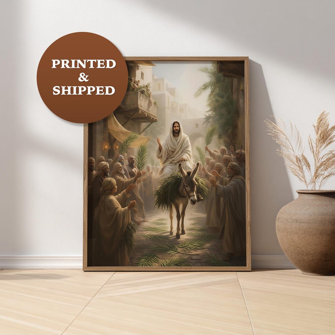 Jesus Rides Donkey Into Jerusalem, Palm Sunday Art Print, Christian ...
