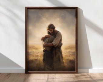 Prodigal Son Wall Art – Biblical Printable Painting, Vintage Christian Artwork, Tender Embrace of Forgiveness, Digital Download