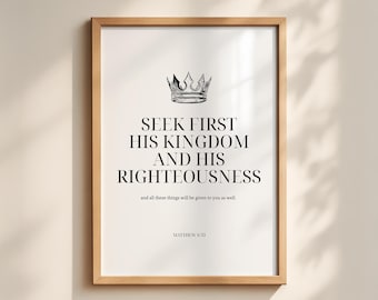 Versetto della Bibbia Matteo 6:33, decorazione murale – stampabile cristiana, stampa bianca delle Scritture, decorazione minimalista della fede, download digitale