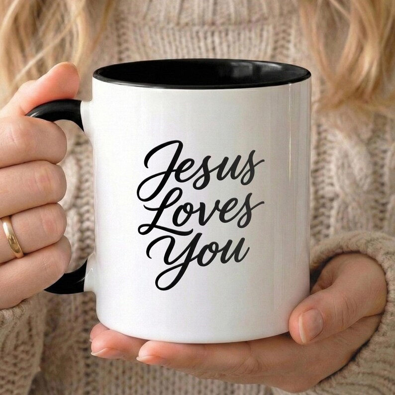 Taza cristiana "Jesús te ama" de 325 ml, con versículo bíblico, religiosa, regalo cristiano para mujeres Black