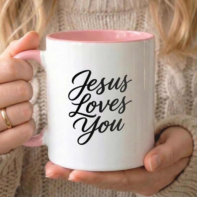Taza cristiana "Jesús te ama" de 325 ml, con versículo bíblico, religiosa, regalo cristiano para mujeres Pink