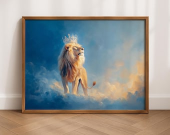 Majestic Lion of Judah Oil Painting, Christian Wall Art, Spiritual Faith Decor, Printable Biblical Artwork, Inspirational Home Print