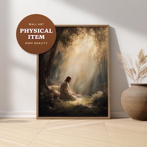 Jesus betet im Garten von Gethsemane, spirituelle christliche Wandkunst, schwermütige Andachtsdruck, gedrucktes Plakat