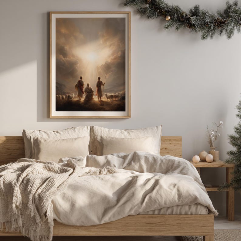 Angel Appearing to Shepherds Wall Art, Biblical Scene Print, Christian ...