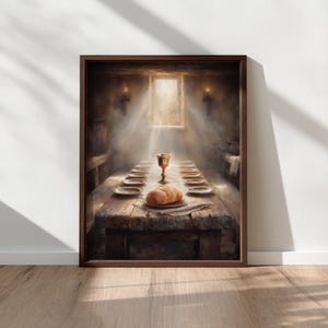 Last Supper Wall Art, Communion Bread and Chalice, Minimalist Christian Art, Jesus at Table, Christian Wall Art, Printable, Digital Download