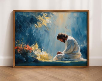Jesus Praying in the Garden of Gethsemane, Christian Wall Art, Spiritual Oil Painting Print, Inspirational Faith Decor, Prayer Artwork