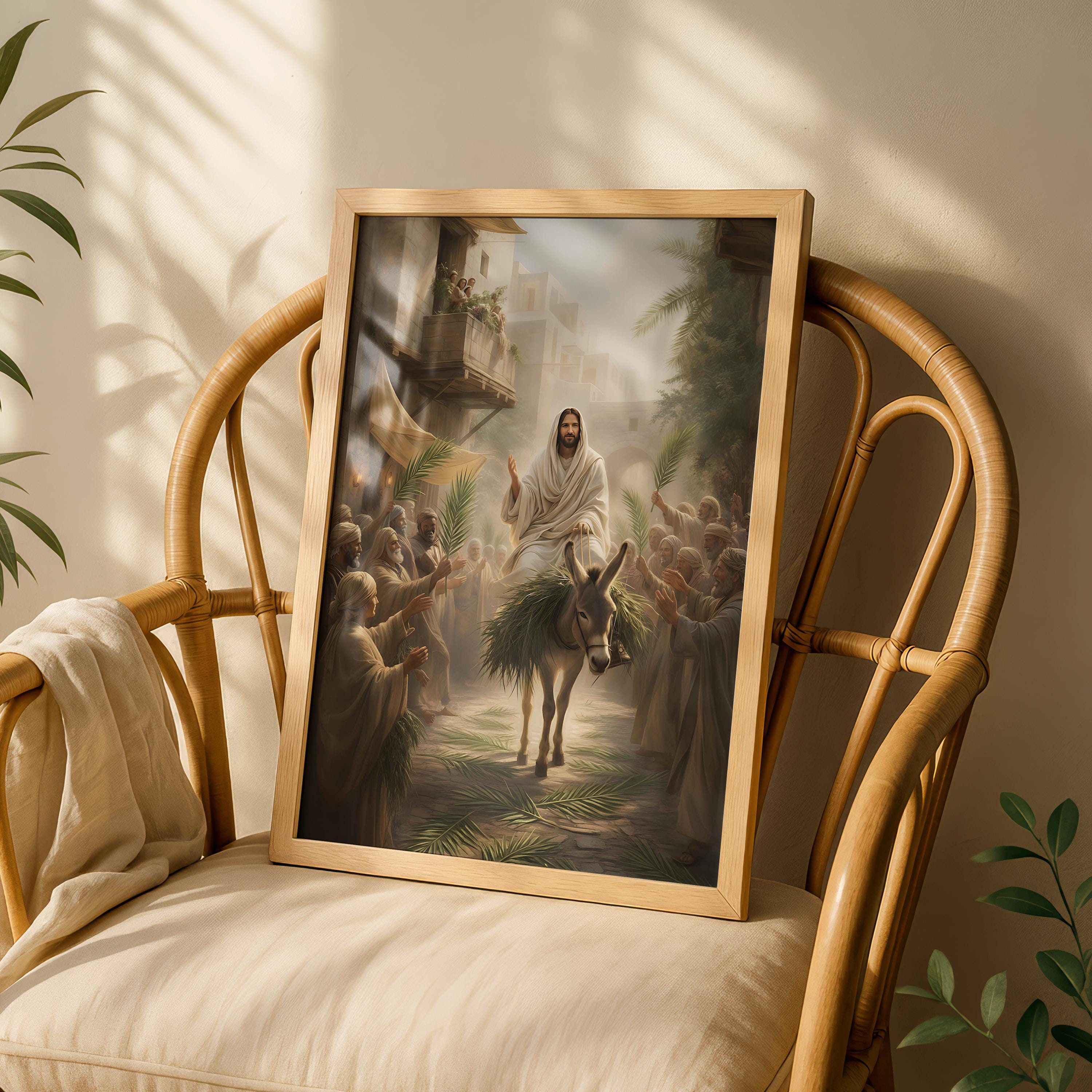 Jesus Rides Donkey Into Jerusalem, Palm Sunday Art Print, Christian ...