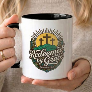 Christian Mug Redeemed by Grace Ephesians 2:8, 11oz Ceramic Coffee Mug, Bible Verse Mug, Christian Coffee Cup Gift, Faith Based Gift For Him