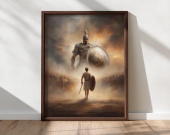 David and Goliath Wall Art, Biblical Victory Story, Faith Over Fear Christian Art, David Defeats Goliath Art, Printable, Digital Download