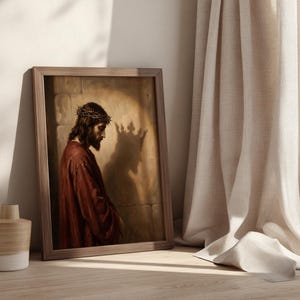 Religious wall decor featuring Jesus in profile for entryway — a serene oil painting capturing a moment of reflection in soft hues.