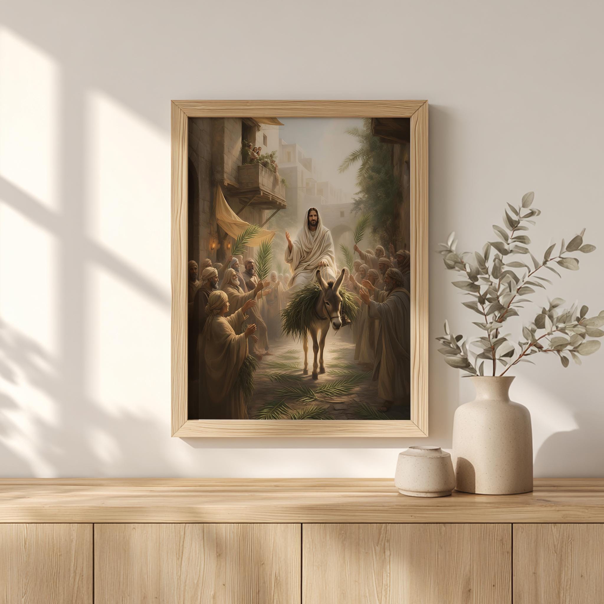 Jesus Rides Donkey Into Jerusalem, Palm Sunday Art Print, Christian ...