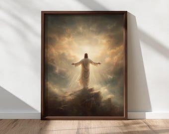Art mural de Jésus sur la montagne, art mural chrétien imprimable, peinture du Christ glorieux - art de l'histoire biblique, décoration d'intérieur foi, téléchargement numérique