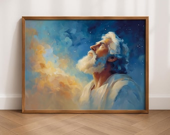 Abraham under the Stars Wall Art, Christian Oil Painting, Faith Printable, Bible Story Digital Download, Religious Home Decor Gift