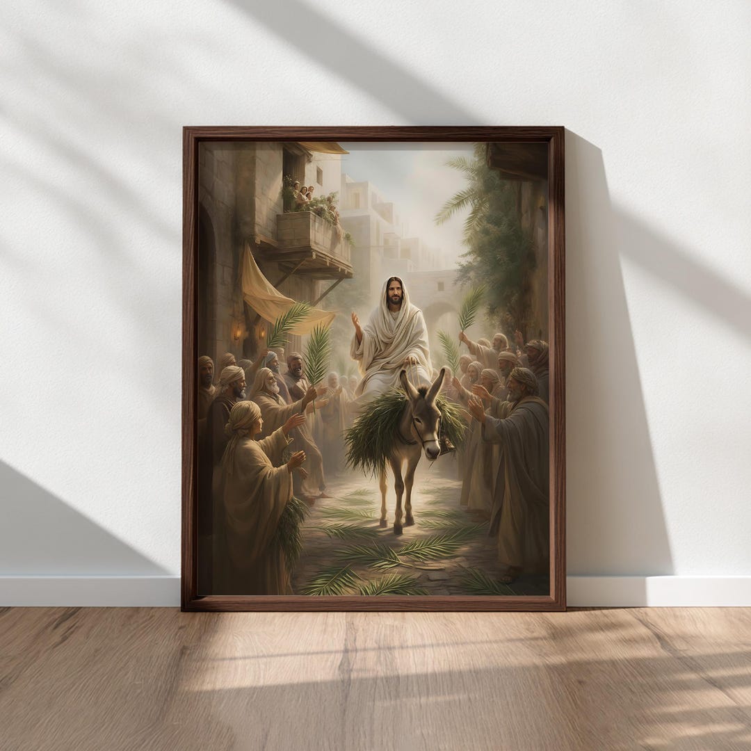 Jesus Rides Donkey Into Jerusalem, Palm Sunday Art Print, Christian ...