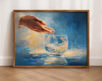 水からワインへ、キリスト教の壁画、イエスの奇跡のアートプリント、聖書の室内装飾、信仰のアートワーク、宗教的なデジタルダウンロード