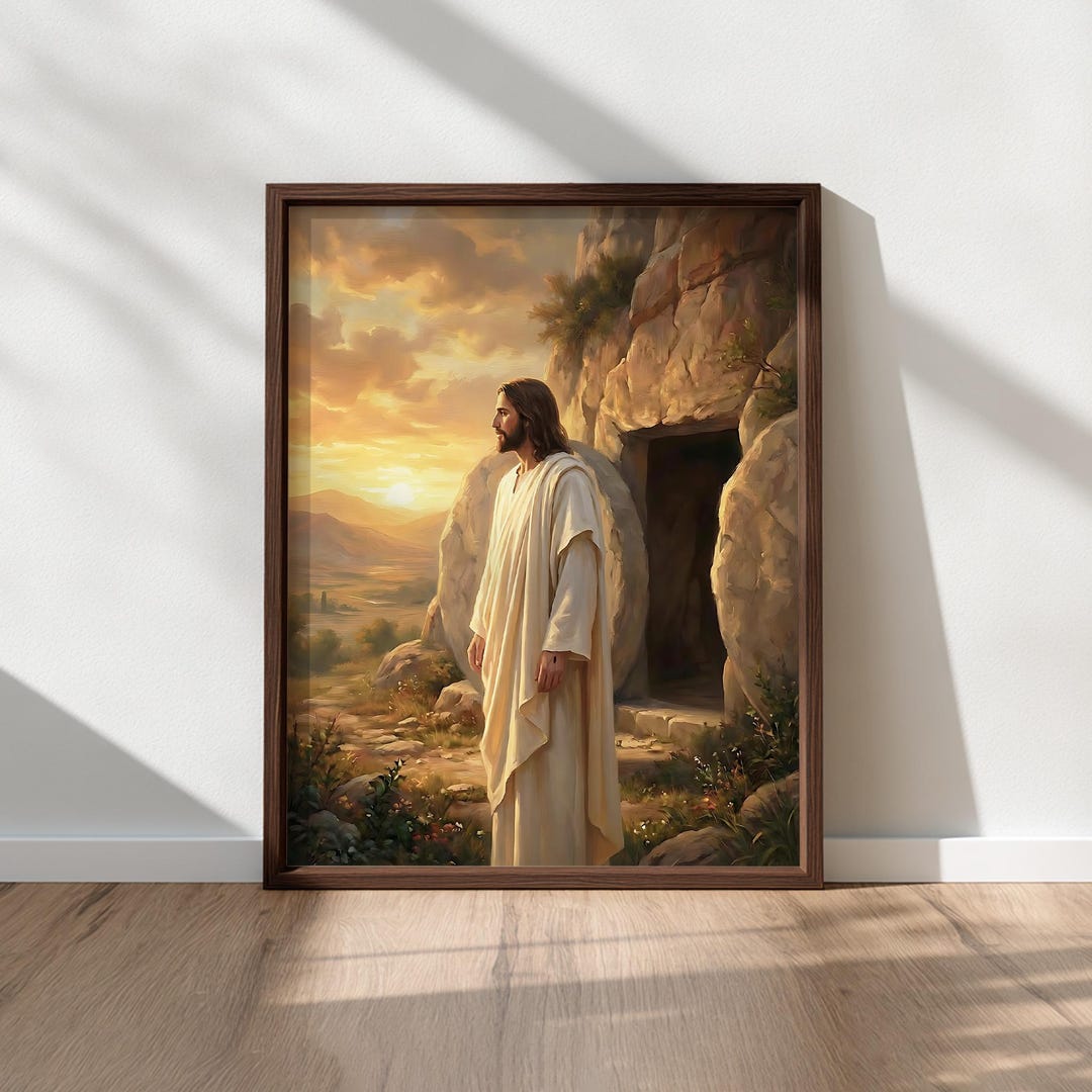 Jesus Wall Art Resurrection Scene, Jesus Outside Empty Tomb, Christian ...