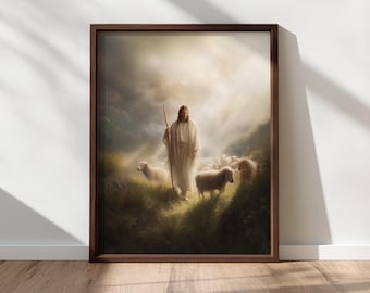 Jesus the Good Shepherd Wall Art, Jesus Wall Art, Biblical Jesus Painting, Christian Printable Wall Art, Faith Home Decor, Digital Download