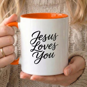 Taza cristiana "Jesús te ama" de 325 ml, con versículo bíblico, religiosa, regalo cristiano para mujeres Orange