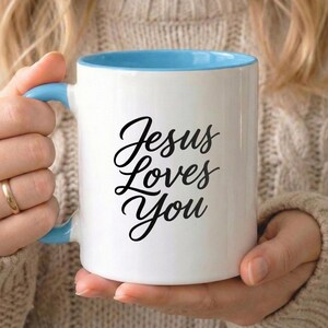 Taza cristiana "Jesús te ama" de 325 ml, con versículo bíblico, religiosa, regalo cristiano para mujeres Light Blue