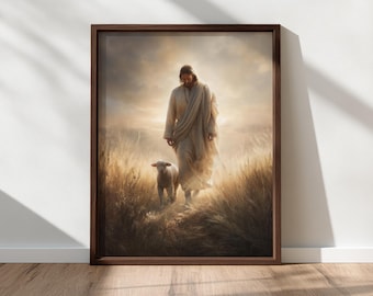 Jesus The Good Shepherd Wall Art – Christian Printable Art, Shepherd Jesus Painting, Biblical Wall Art, Christian Decor, Digital Download