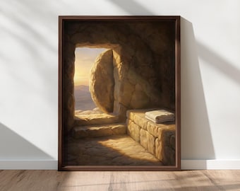 Arte mural de la tumba vacía: escena de resurrección, arte mural cristiano imprimible, obra de la resurrección de Jesús, decoración de fe y esperanza, descarga digital