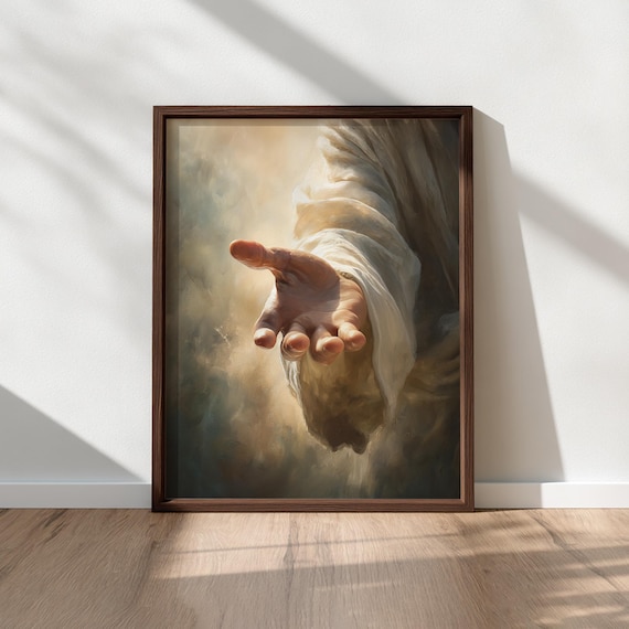 Jesus Reaching Hand Wall Art – Christian Printable Painting, Inspirational Spiritual Decor, Realistic Sacred Artwork, Digital Download